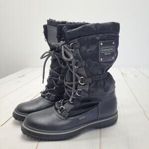 Coach Signature Shaine black monogram nylon leather winter boots lined